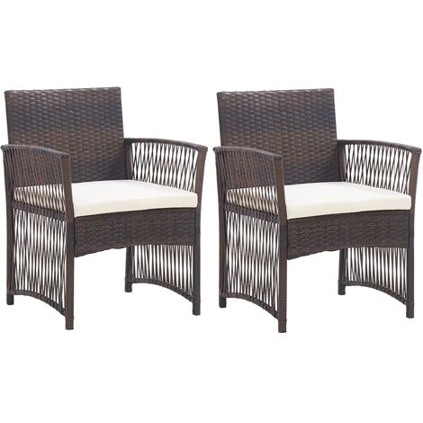 Lot de 2 Fauteuils de jardin avec coussins Chaise de jardin | Marron Résine tressée 22743