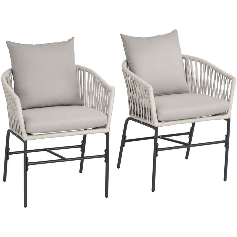 Outsunny - Lot de 2 fauteuils de jardin avec coussins métal cordes pe noir gris
