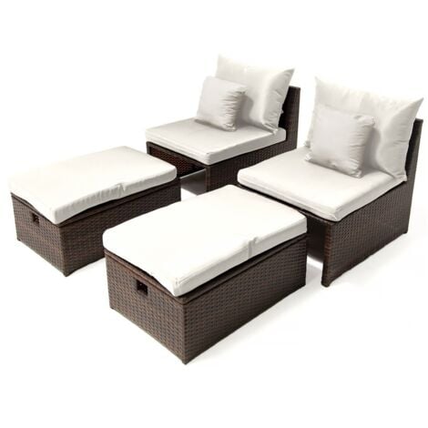 HABITAT ET JARDIN Lot de 2 fauteuils de jardin avec repose pieds et coffre Farel- Marron