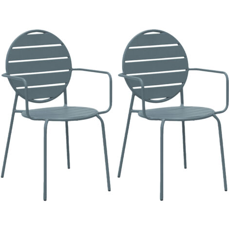 Lot de 2 fauteuils de jardin dossier rond en métal bleu gris - BACA
