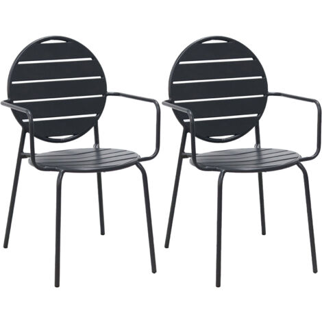 Lot de 2 fauteuils de jardin dossier rond en métal gris - BACA