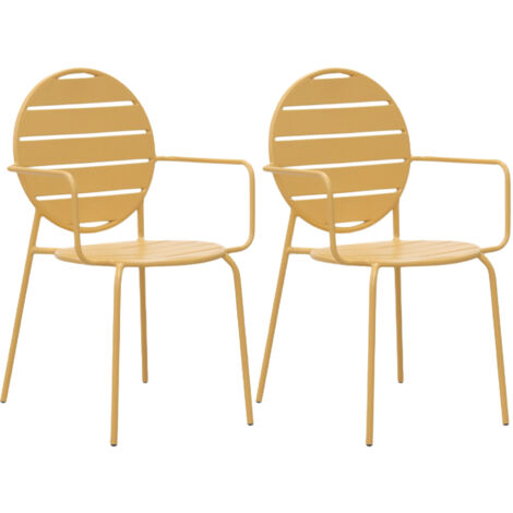 Lot de 2 fauteuils de jardin dossier rond en métal moutarde - BACA