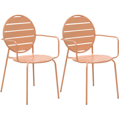 Lot de 2 fauteuils de jardin dossier rond en métal terracotta - BACA