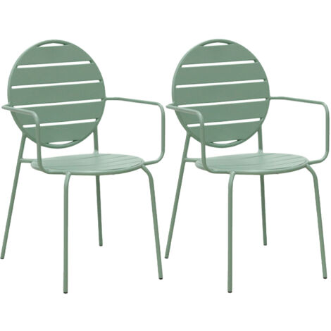 Lot de 2 fauteuils de jardin dossier rond en métal vert - BACA