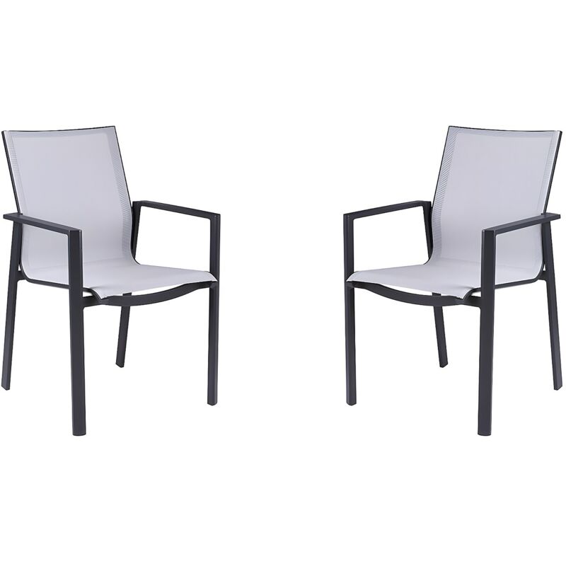 Vente-unique - Lot de 2 fauteuils de jardin empilables en aluminium et textilène - Gris clair et noir - valera de mylia