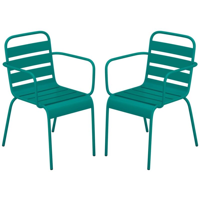 Lot de 2 fauteuils de jardin empilables en métal - Bleu canard - MIRMANDE de MYLIA