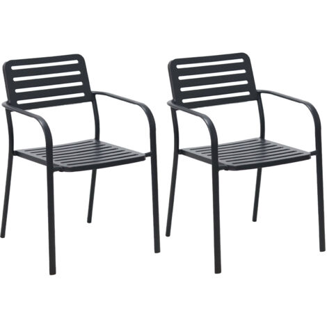 Lot de 2 fauteuils de jardin empilables en métal gris - BACA