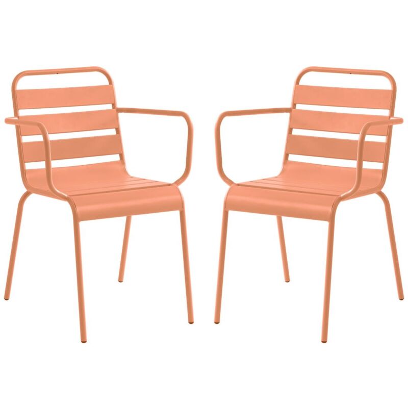 Lot de 2 fauteuils de jardin empilables en métal - Orange clair - MIRMANDE de MYLIA