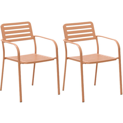 Lot de 2 fauteuils de jardin empilables en métal terracotta - BACA