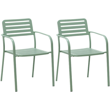 Lot de 2 fauteuils de jardin empilables en métal vert - BACA