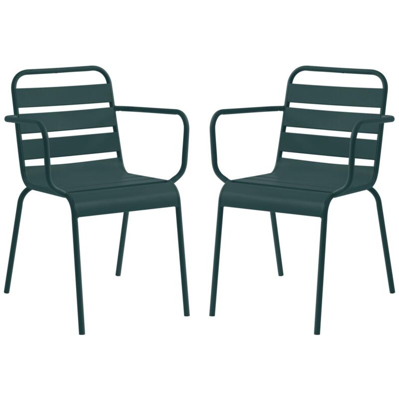 Vente-unique - Lot de 2 fauteuils de jardin empilables en métal - Vert sapin - mirmande de mylia
