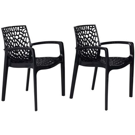 Lot de 2 fauteuils de jardin empilables - Polypropylène - Gris anthracite - DIADEME