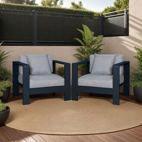 Lot de 2 fauteuils de jardin en aluminium anthracite et gris clair