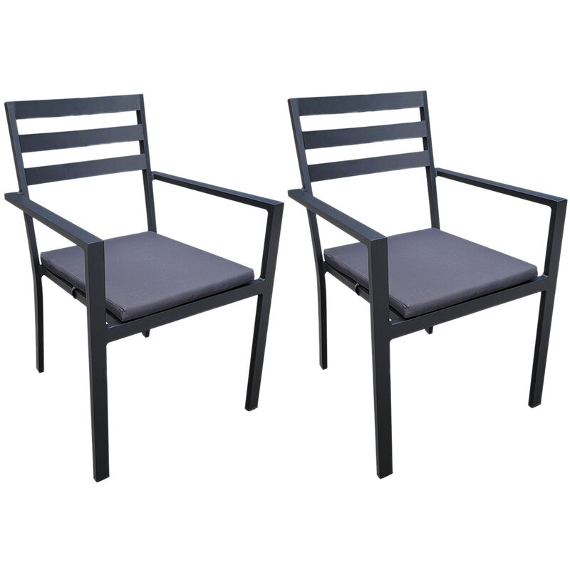 jardiline - lot de 2 fauteuils de jardin en aluminium avec coussin gris palma