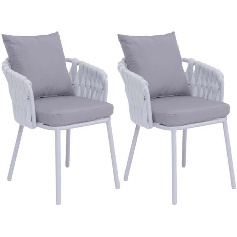 Lot de 2 fauteuils de jardin en aluminium et corde tressée coussins déperlants gris clair 040008729