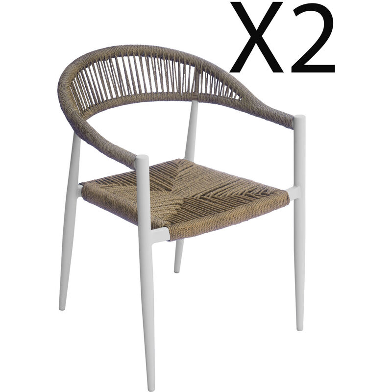 Lot de 2 fauteuils de jardin en aluminium et osier - Longueur 71 x Profondeur 76 x Hauteur 78 cm - a usage professionnel Pegane