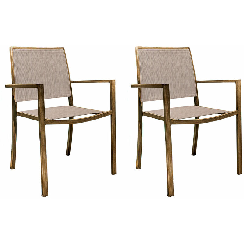 lot de 2 fauteuils de jardin en aluminium et textilène empilable aspect teck santorin jardiline