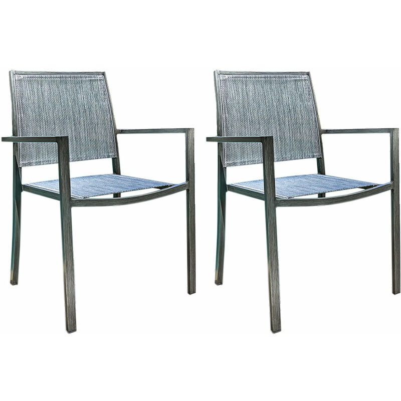 lot de 2 fauteuils de jardin en aluminium et textilène empilable aspect teck gris santorin jardiline