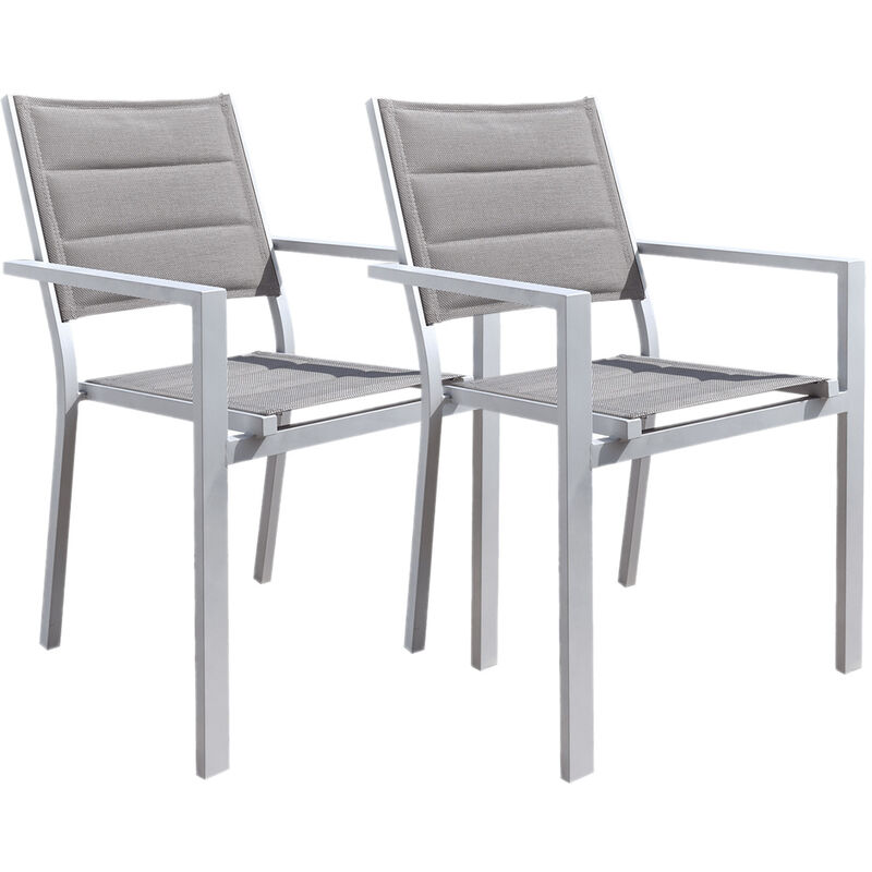 lot de 2 fauteuils de jardin en aluminium et textilène matelassé gris, empilable, ibiza perle jardiline