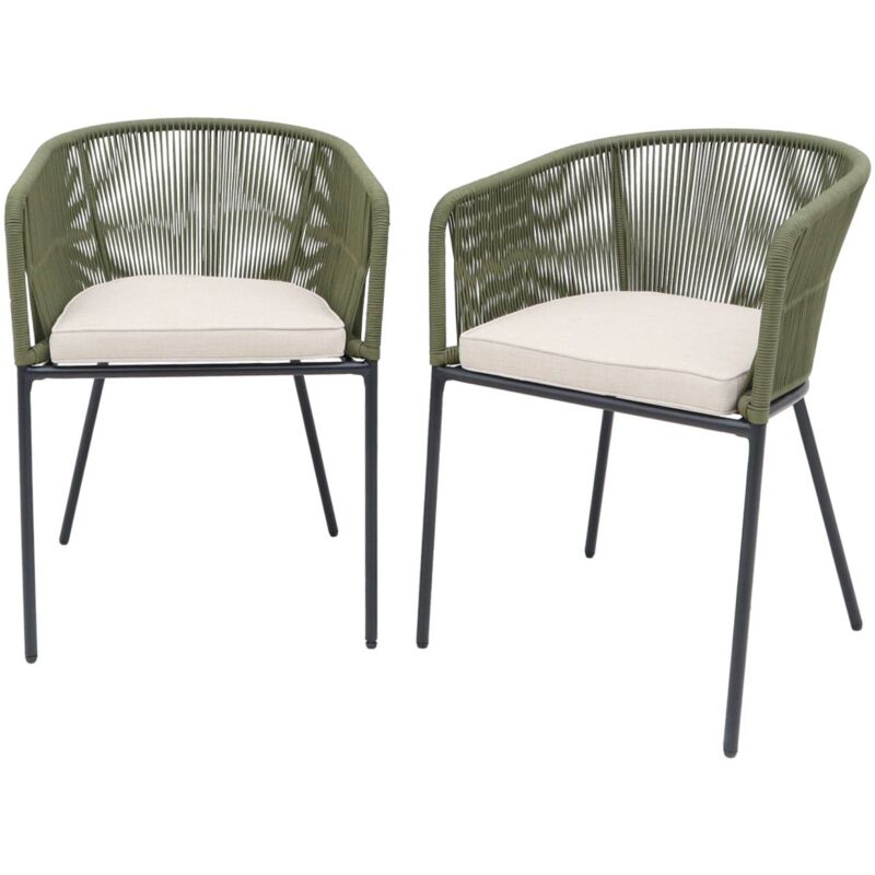 Lot de 2 fauteuils de jardin en corde et acier galvanisé Kaki / Beige