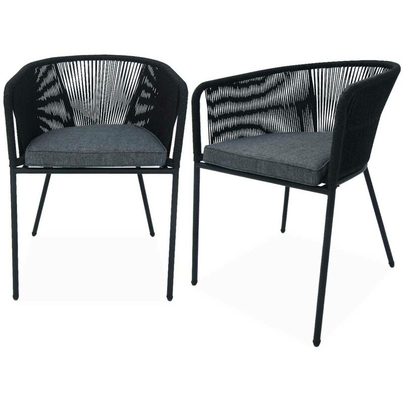 Lot de 2 fauteuils de jardin en corde et acier galvanisé Noir / Gris