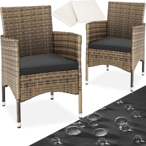 Lot de 2 fauteuils de jardin en rotin en résine tressée résistante de grande qualité Set de 2 housses inclus