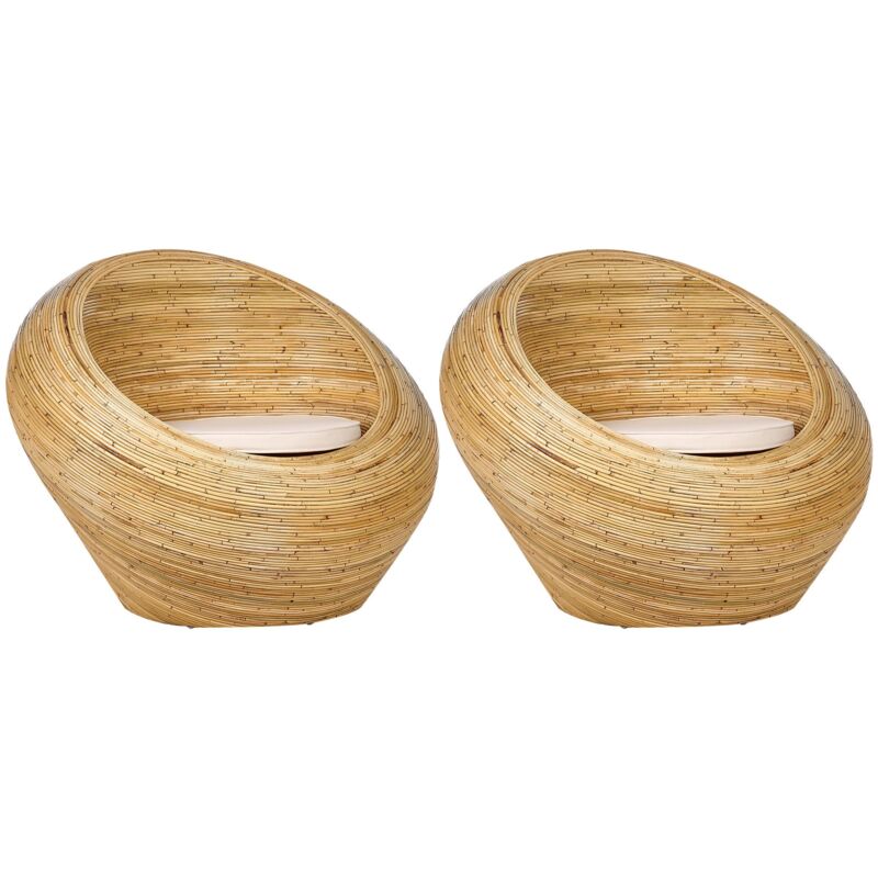 Beliani - Lot de 2 Fauteuils de Jardin en Rotin Naturel Extérieur Terrasse Patio avec Coussin Beige Maiori