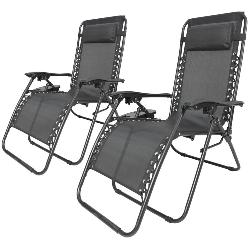 Habitat Et Jardin - Lot de 2 Fauteuils de jardin inclinable zéro gravité 'Sintra' - Noir