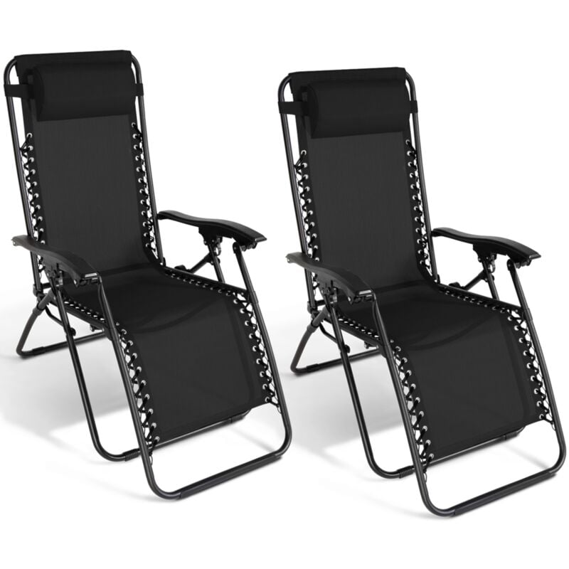 Idmarket - Lot de 2 fauteuils de jardin inclinables relax grand confort noir