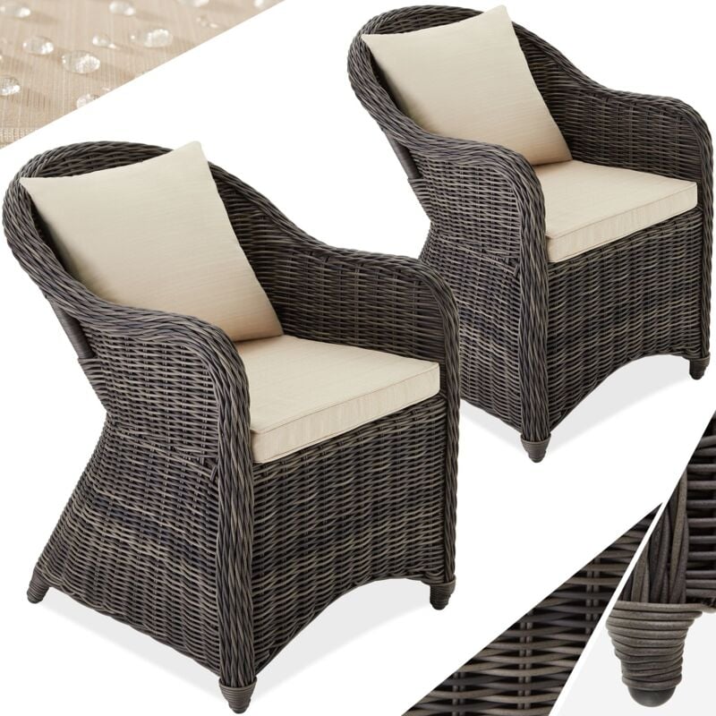 Tectake - Lot de 2 fauteuils de jardin luxe - chaises de jardin, siéges de jardin, fauteuils de salon - gris