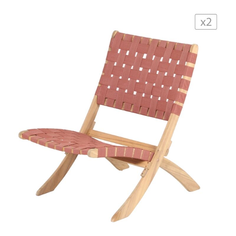 lot de 2 fauteuils de jardin matera en bois d'acacia blanchi 100% fsc corde terracotta - terracotta