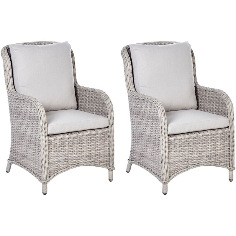 Lot de 2 Fauteuils de Jardin Moderne en Faux Rotin avec Coussins Beige Cascais