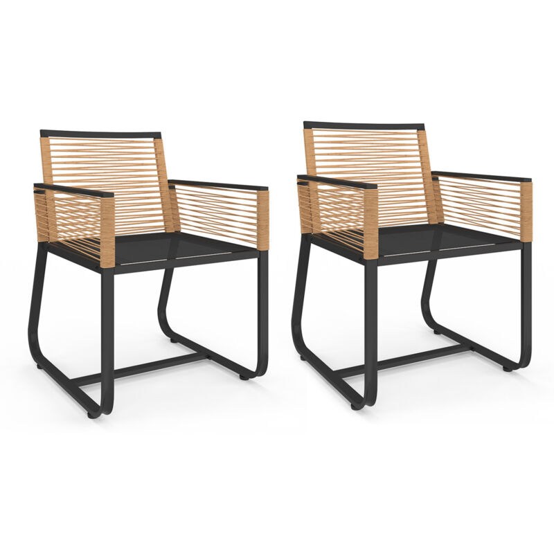 Idmarket - Lot de 2 fauteuils de jardin odessa métal noir et cordage rotin clair
