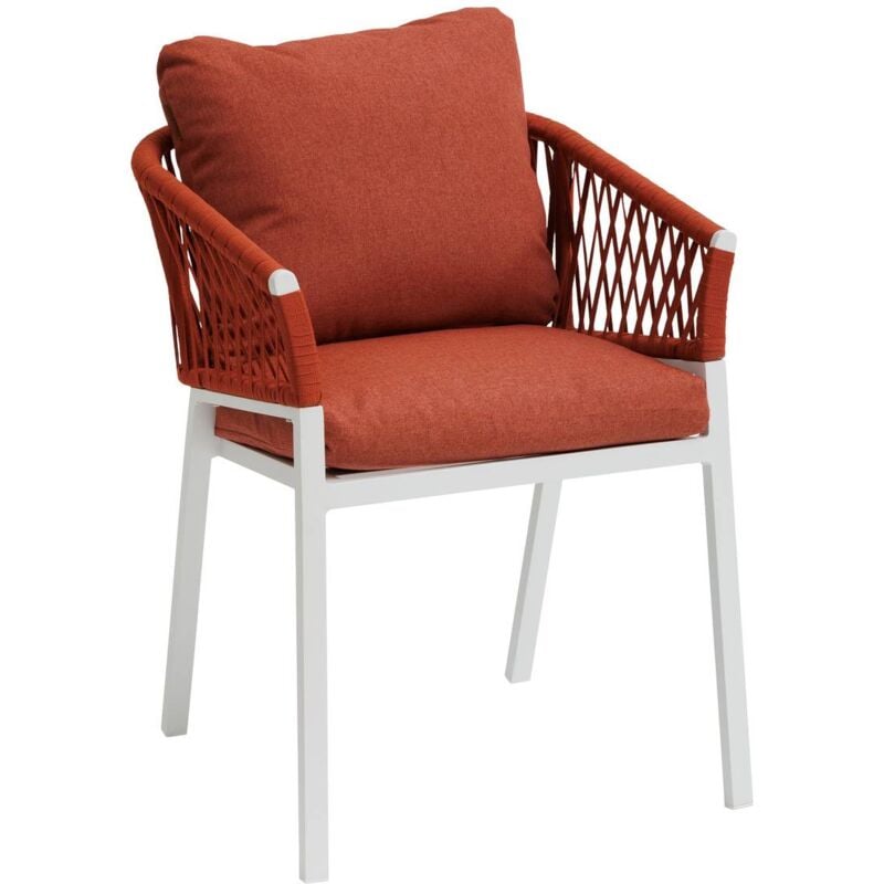 Lot de 2 fauteuils de jardin Oriengo brique & blanc en aluminium et mailles tressées - Hespéride