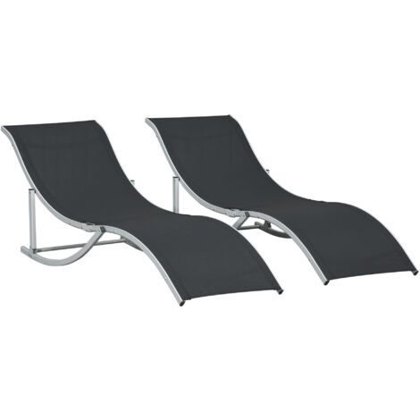 Lot de 2 fauteuils de jardin pliants en aluminium et texteline, 61x165x63 cm, noir
