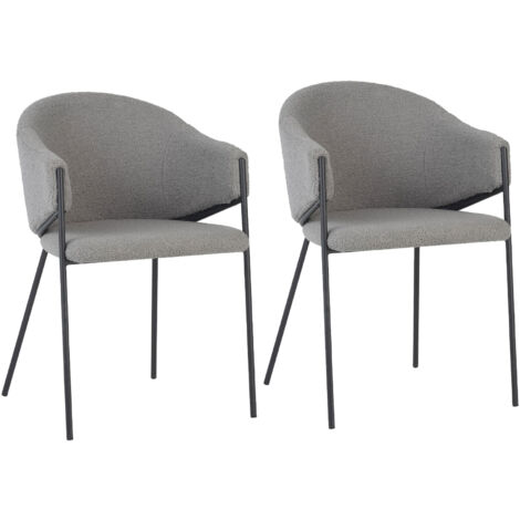 Lot de 2 fauteuils de repas en tissu bouclette gris - SHERPA