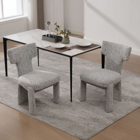 Lot de 2 fauteuils de salle à manger en chenille, dossier courbé, pieds en bois, blanc noir
