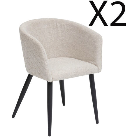 Lot de 2 fauteuils de salle à manger en tissu coloris Beige et pieds coloris noir - Longueur 55 x Profondeur 55 x Hauteur 76 cm -PEGANE-
