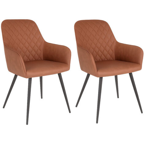 Lot de 2 fauteuils de salle à manger KARU – Simili cuir et pieds métal noir-Marron vintage
