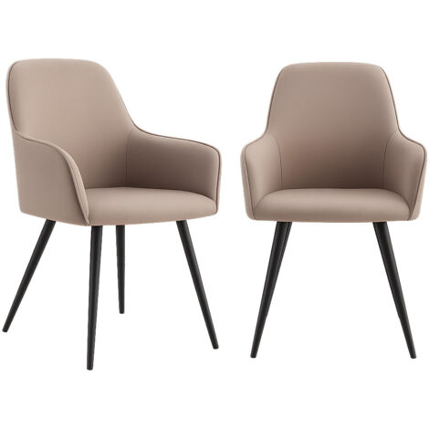 Lot de 2 fauteuils de salle à manger KARU – Tissu bouclette et pieds métal noir-Beige
