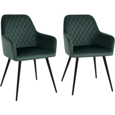 Lot de 2 fauteuils de salle à manger KARU – Velours et pieds métal noir-Vert foncé