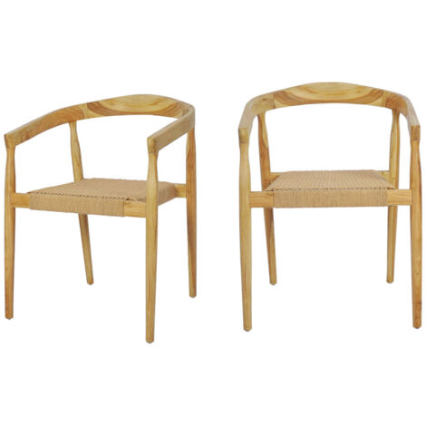 Lot de 2 fauteuils de table en teck et corde tressé - Bois clair - BURI