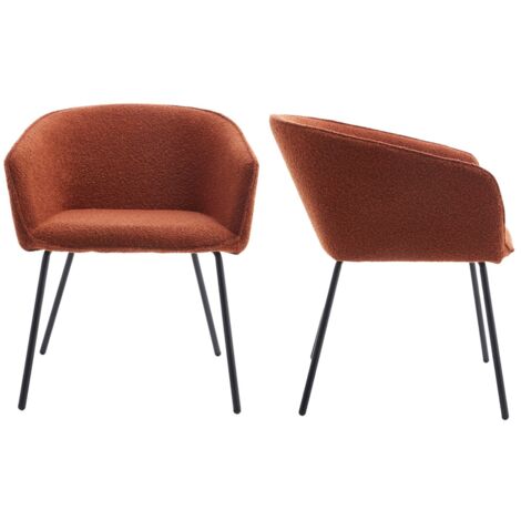 Lot de 2 fauteuils de table en tissu bouclé rouille, piètement noir - Swann