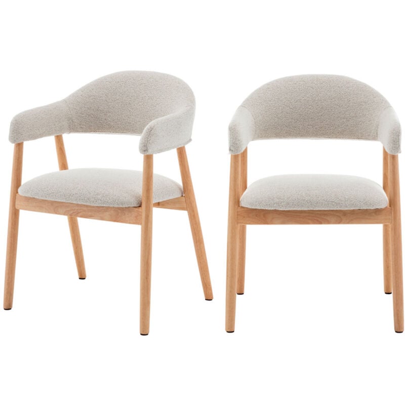 Drawer - Lot de 2 fauteuils de table en tissu bouclette et bois - Beige - marina