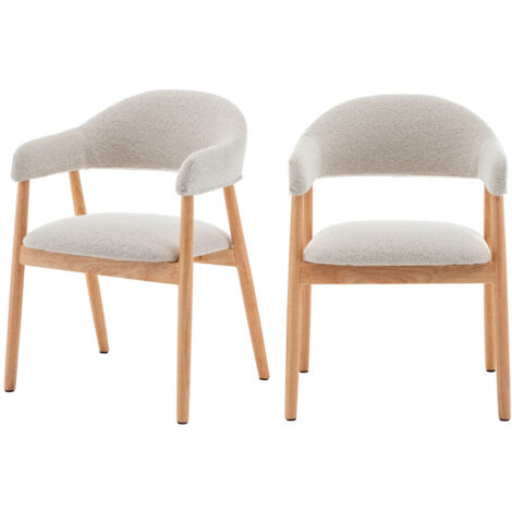 Lot de 2 fauteuils de table en tissu bouclette et bois - Beige - MARINA
