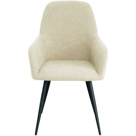 Lot de 2 fauteuils de table en tissu bouclette et métal - Écru - HARBO