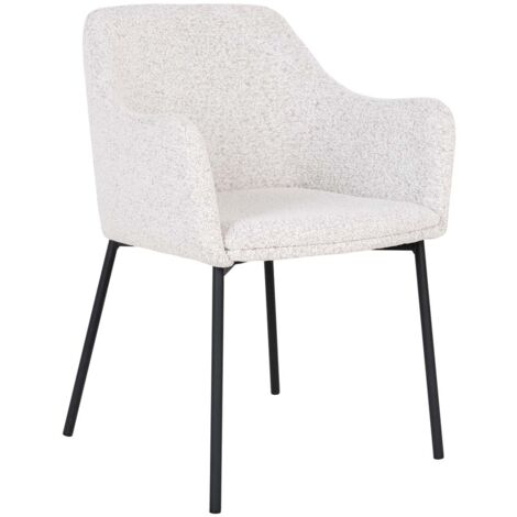 Lot de 2 fauteuils de table en tissu bouclette et métal - Écru - MELILLA