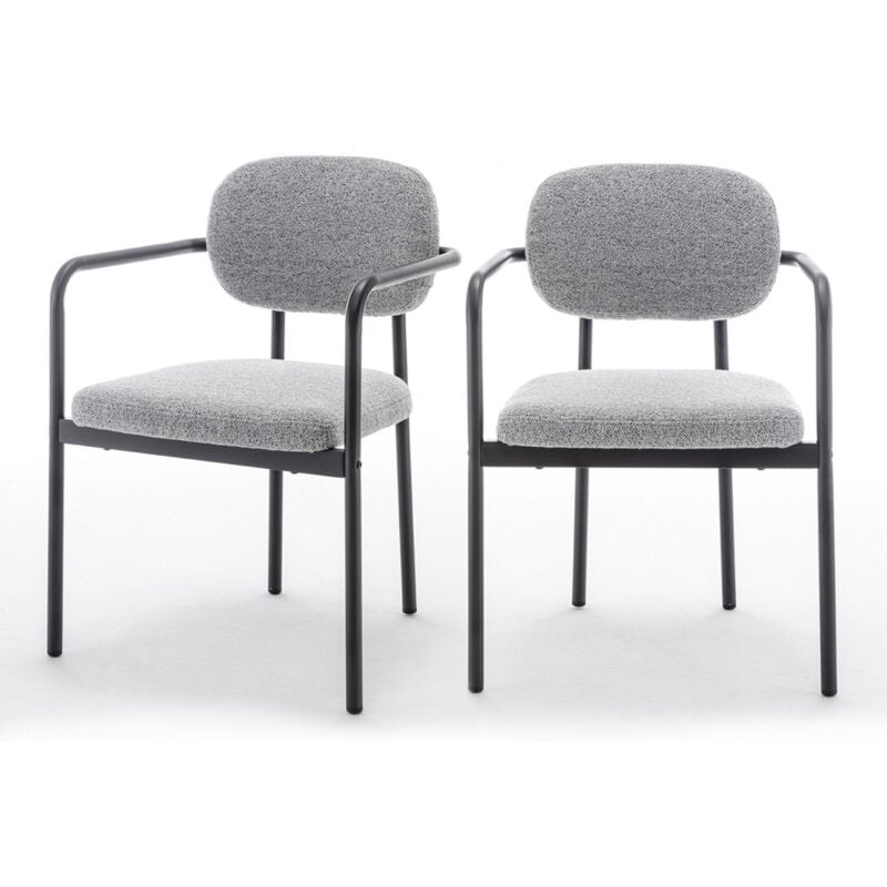 Drawer - Lot de 2 fauteuils de table en tissu bouclette et métal - Gris - stuart