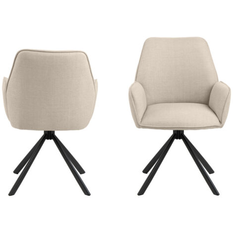 Lot de 2 fauteuils de table en tissu et métal - Beige - BARBACOU