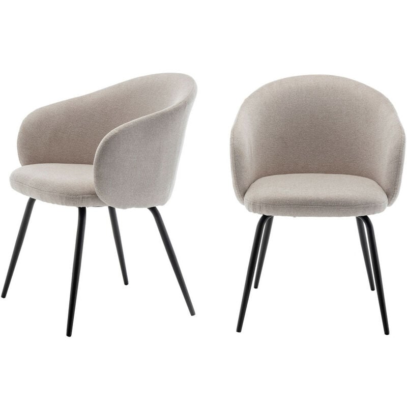 Drawer - Lot de 2 fauteuils de table en tissu et métal - Beige - calabra